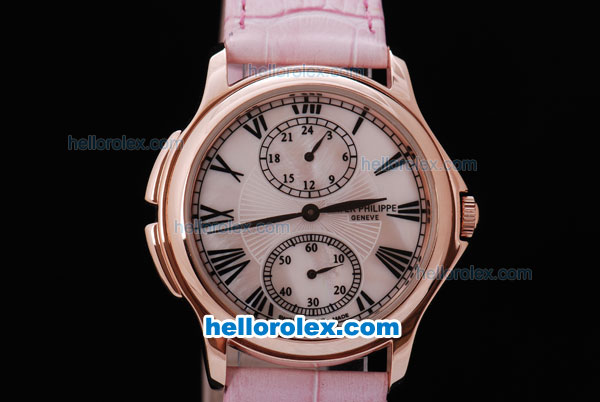 Patek Philippe Classic Rose Gold Case with Black Roman Marking and Pink Leather Strap - Click Image to Close